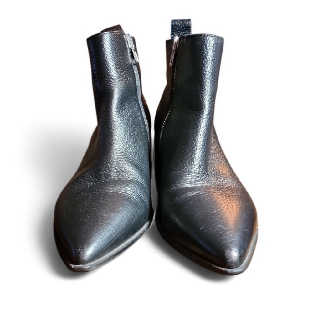 Everlane The Boss black pebbled leather zip up boots pointed toe block heel 5.5 - Picture 8 of 10